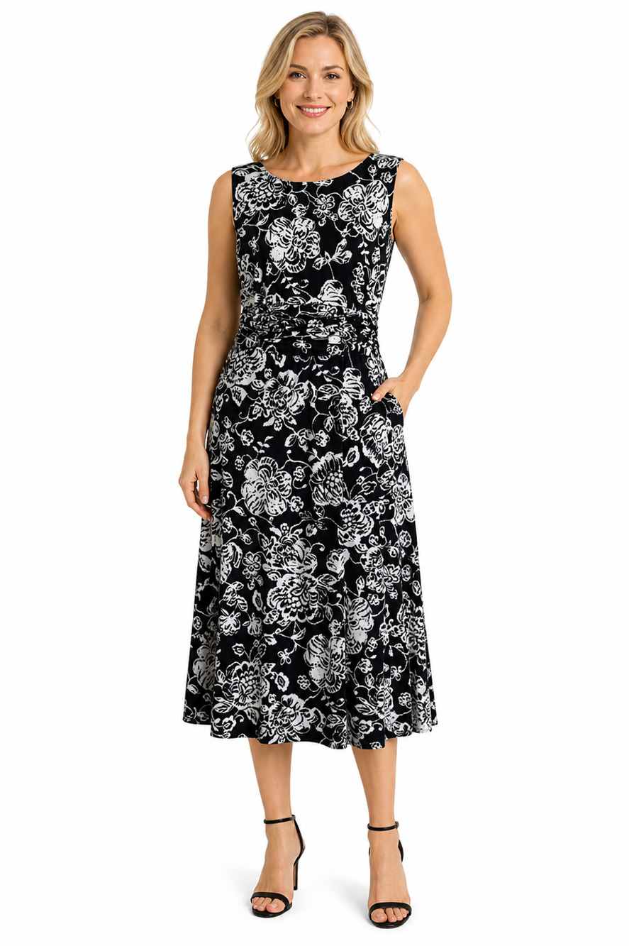Jessica Howard Womens Black White Jersey Knit Sleeveless Midi Summer Dress sz 14